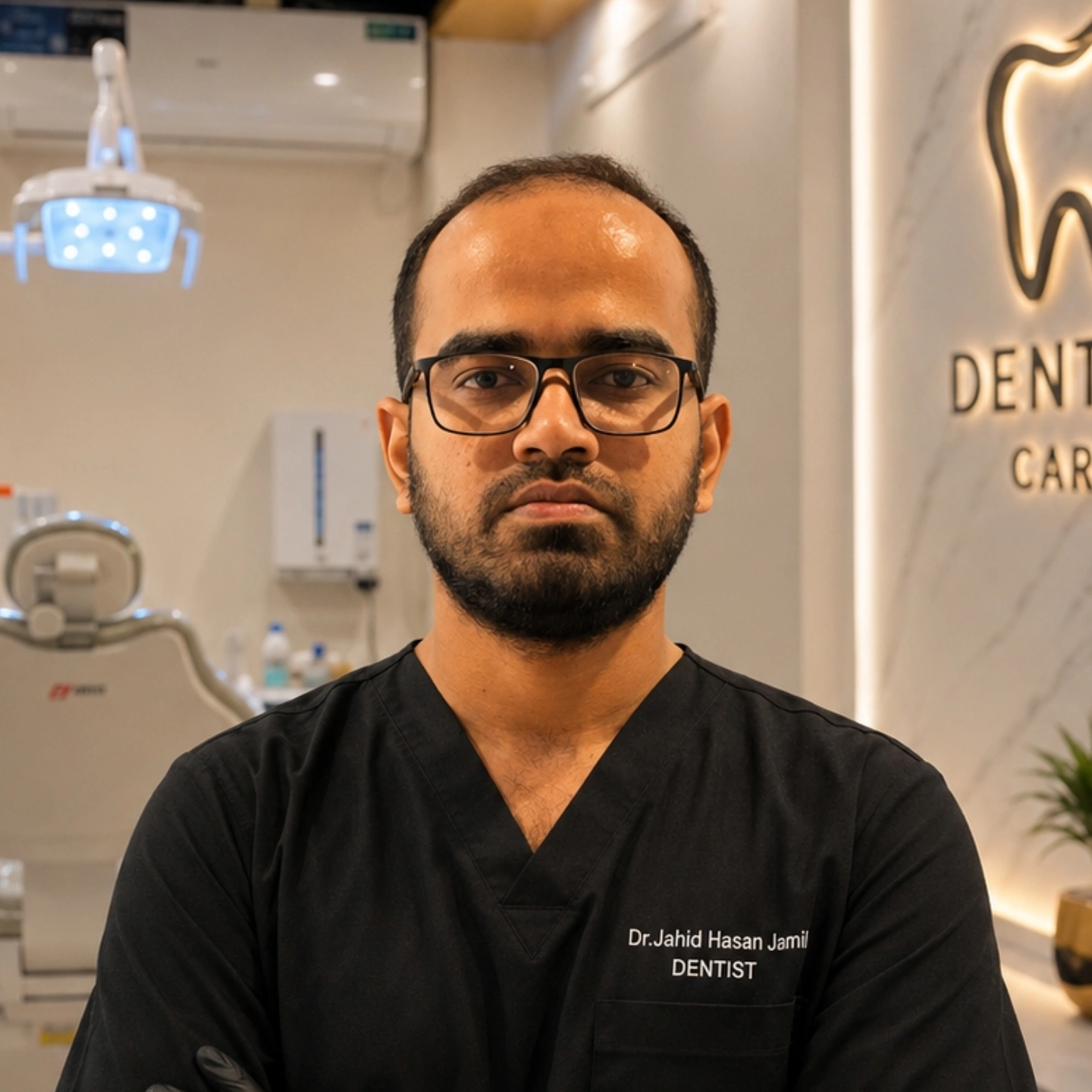 Dr. Jahid Hasan Jamil, BDS, Dental Surgeon, in his dental clinic